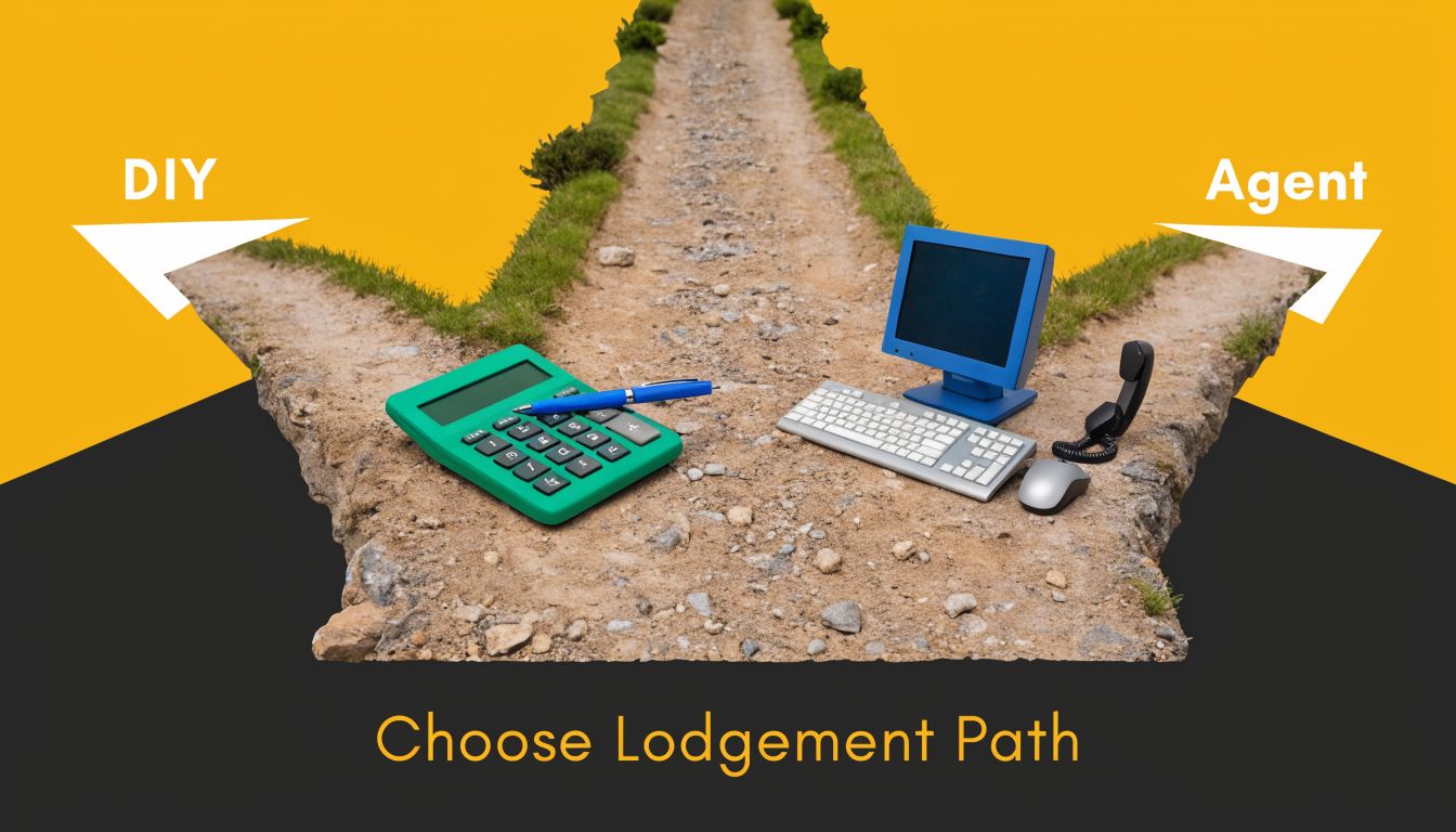 A split path representing a choice between DIY tax filing with a calculator or using an agent.